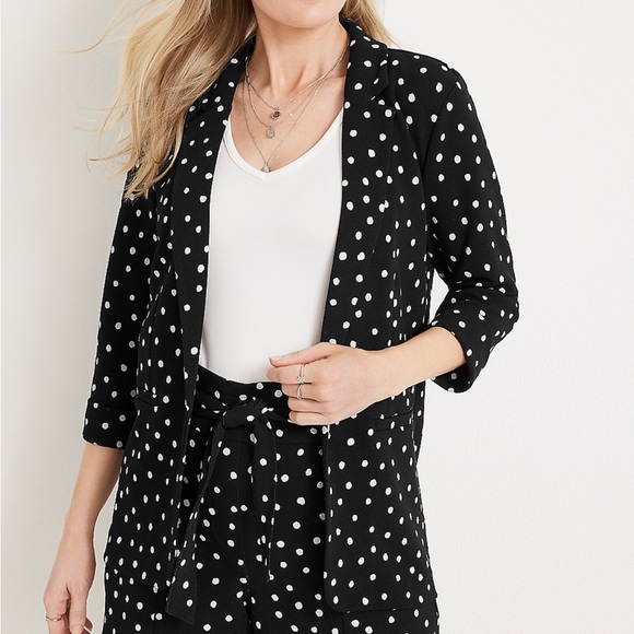 Polka Dot Blazer Maurices Versa Jacket open front black and white XXL elbow - Picture 16 of 16